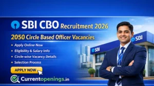 SBI CBO Recruitment 2026 banner showing 2050 Circle Based Officer vacancies &ndash; Apply Online at currentopenings.in