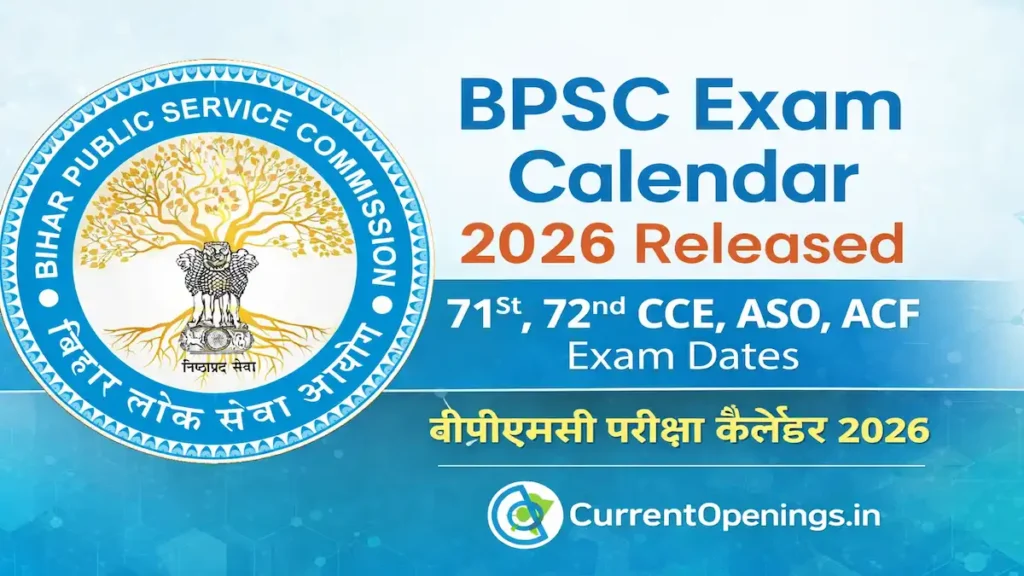 BPSC Exam Calendar 2026 featuring 71st and 72nd CCE, ASO and ACF exam dates – CurrentOpenings.in