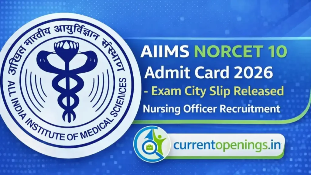 AIIMS NORCET 10 Admit Card 2026 exam city slip nursing officer recruitment banner