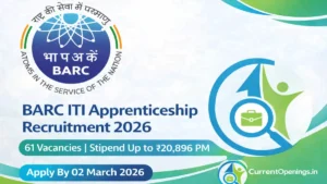 BARC ITI Apprenticeship Recruitment 2026 notification with 61 vacancies and stipend up to ₹20,896 per month apply by 02 March 2026