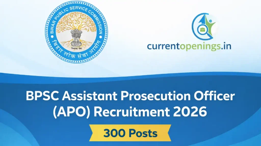 BPSC Assistant Prosecution Officer Recruitment 2026 featured image with BPSC logo and CurrentOpenings.in logo