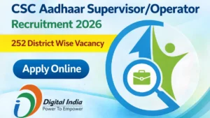 CSC Aadhaar Operator Supervisor Recruitment 2026 featured image with Digital India logo and CurrentOpenings.in logo showing 252 government job vacancies