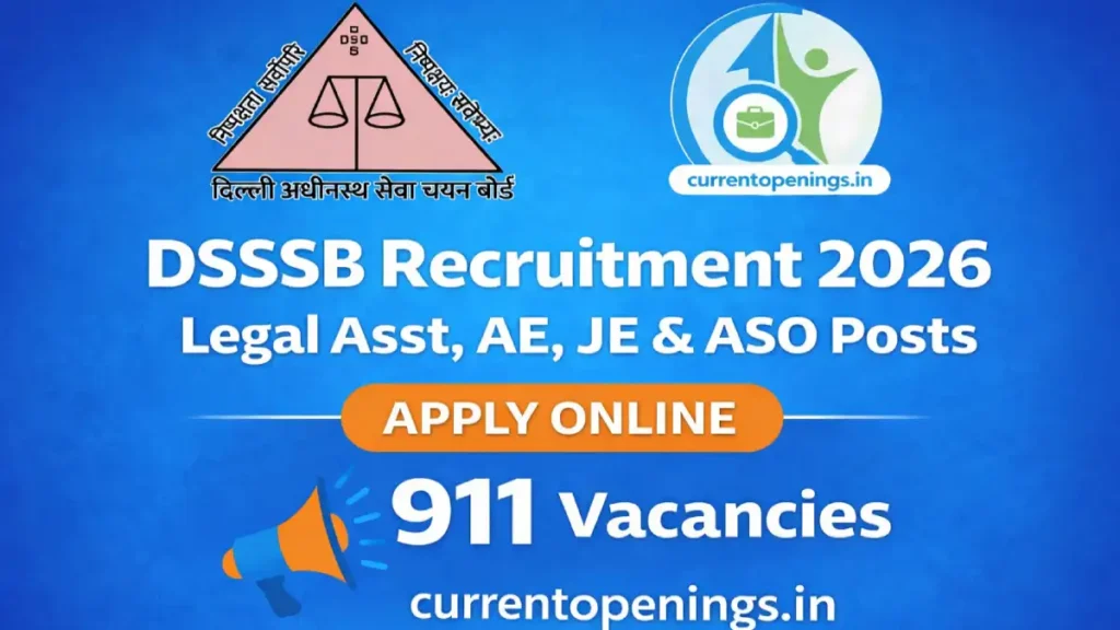 DSSSB Recruitment 2026 Notification for 911 Posts including Legal Assistant, AE, JE and ASO Apply Online