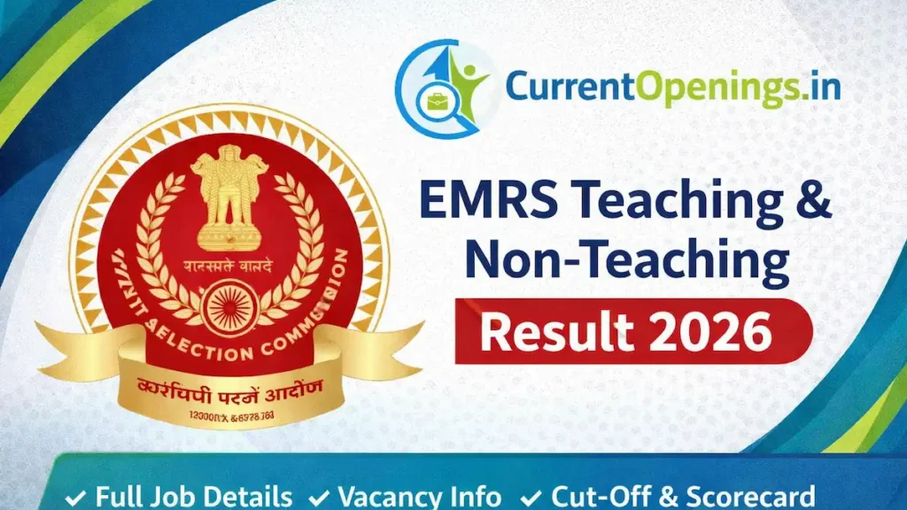 EMRS Teaching and Non Teaching Result 2026 with job details on CurrentOpenings.in