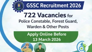 GSSC Recruitment 2026 featured image showing 722 vacancies for Police Constable, Forest Guard, and Warden with Goa Staff Selection Commission logo and CurrentOpenings.in branding