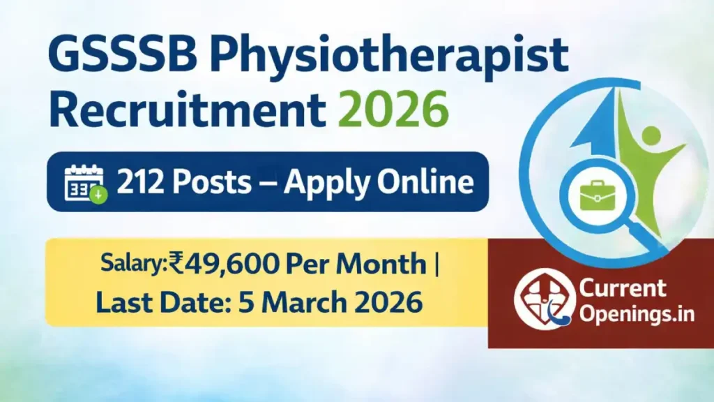 GSSSB Physiotherapist Recruitment 2026 notification for 212 posts with salary ₹49,600 and last date 5 March 2026
