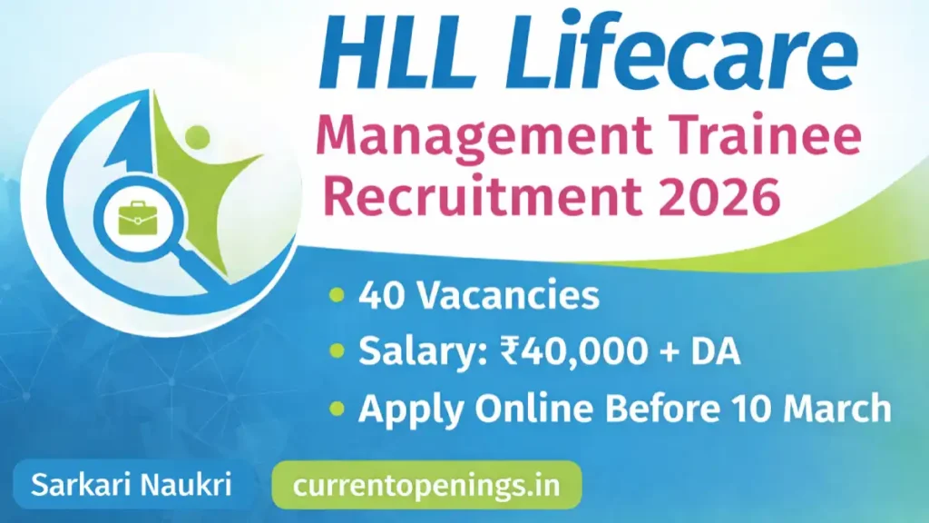 HLL Lifecare Recruitment 2026 featured image showing 40 Management Trainee vacancies, ₹40,000 salary and apply online before 10 March notification banner.