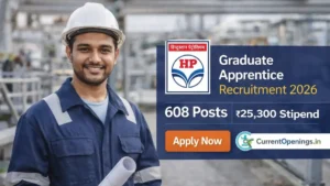 HPCL Graduate Apprentice Recruitment 2026 Featured Image showing 608 vacancies with ₹25,000 stipend and official HPCL logo
