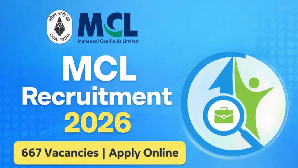 MCL Recruitment 2026 featured image showing 667 vacancies apply online with Mahanadi Coalfields Limited logo and currentopenings.in branding