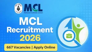 MCL Recruitment 2026 featured image showing 667 vacancies apply online with Mahanadi Coalfields Limited logo and currentopenings.in branding