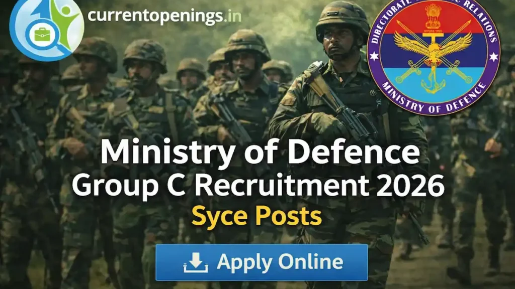 Ministry of Defence Group C Recruitment 2026 Syce posts with Indian Army background on currentopenings.in