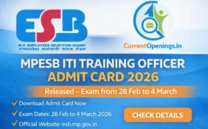 MPESB ITI Training Officer Admit Card 2026 released exam from 28 February to 4 March download at esb mp gov in