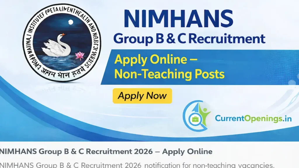 NIMHANS Group B and C Recruitment 2026 notification for non-teaching vacancies – Apply Online