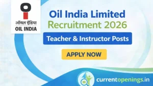 Oil India Limited Recruitment 2026 notification for Teacher, Librarian and Instructor posts apply online