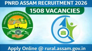 PNRD Assam Recruitment 2026 featured image showing 1508 vacancies with official Panchayat and Rural Development Assam logo and currentopenings.in branding