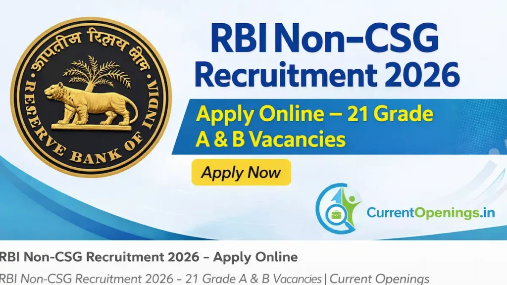 RBI Non-CSG Recruitment 2026 notification for 21 Grade A and Grade B vacancies – Apply Online