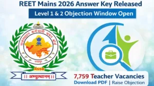 REET Mains 2026 Answer Key released by RSSB for Level 1 and Level 2 teacher posts with 7,759 vacancies and objection window details.