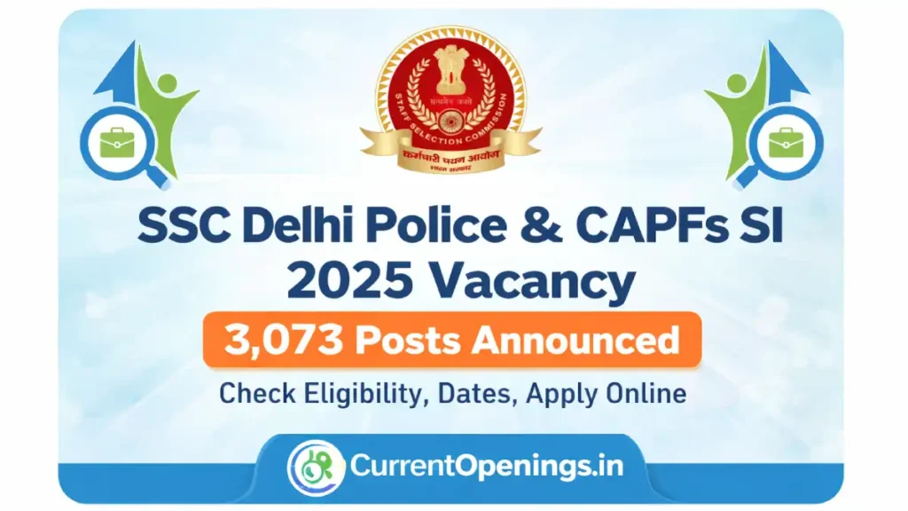 SSC Delhi Police and CAPF SI 2025 Vacancy 3073 Posts Announced