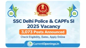 SSC Delhi Police and CAPF SI 2025 Vacancy 3073 Posts Announced
