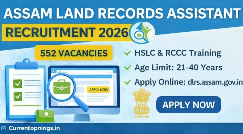 Assam Land Records Assistant Recruitment 2026 apply online for 552 LRA posts DLRS Assam
