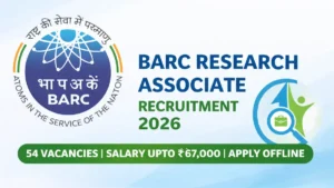BARC Research Associate Recruitment 2026 banner showing 54 vacancies and salary up to ₹67,000