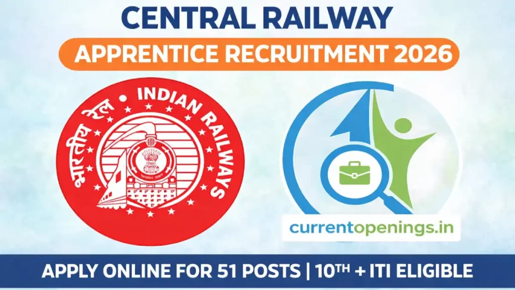 Central Railway Apprentice Recruitment 2026 Apply Online for 51 Posts 10th ITI Eligible
