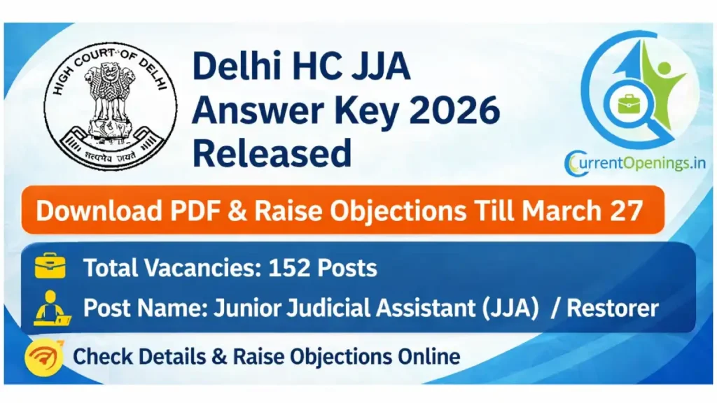 Delhi HC JJA Answer Key 2026 released download PDF raise objections till March 27 152 vacancies
