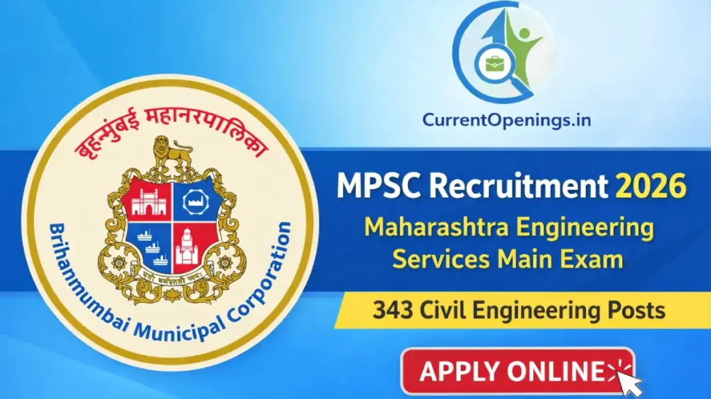 MPSC Recruitment 2026 banner for 343 Civil Engineering posts Maharashtra Engineering Services Main Exam
