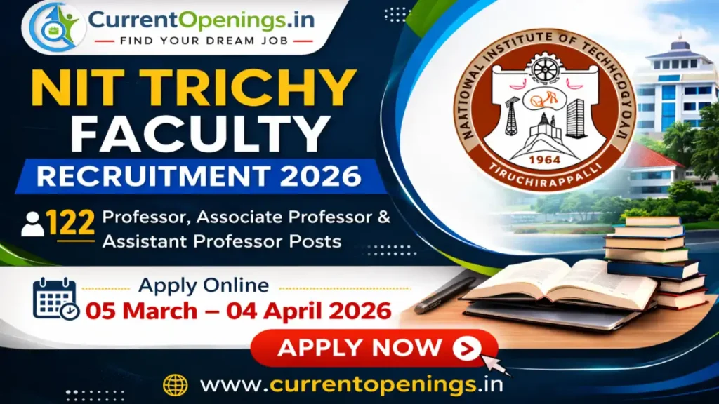 NIT Trichy Faculty Recruitment 2026 apply online for 122 Professor Associate Professor and Assistant Professor posts