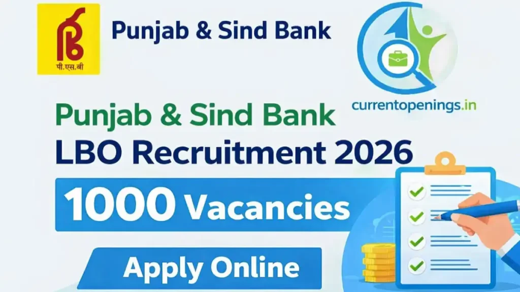 Punjab & Sind Bank LBO Recruitment 2026 banner showing 1000 vacancies and apply online details