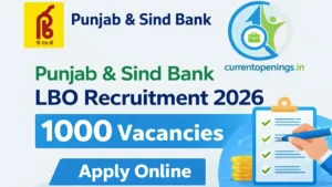Punjab & Sind Bank LBO Recruitment 2026 banner showing 1000 vacancies and apply online details