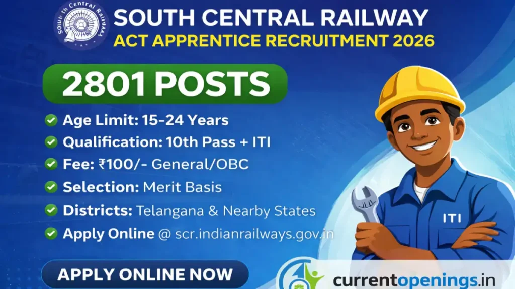 South Central Railway Act Apprentice Recruitment 2026 notification for 2801 posts apply online