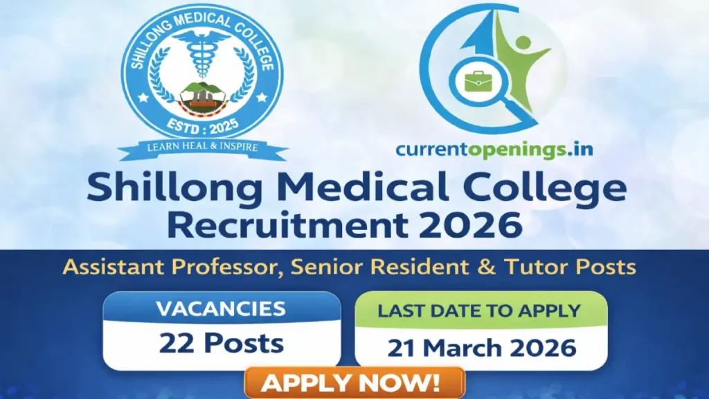 Shillong Medical College Recruitment 2026 notification for Assistant Professor Senior Resident Tutor 22 posts