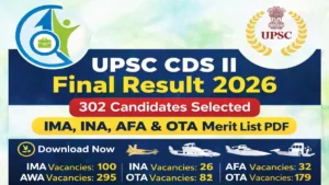 UPSC CDS II Final Result 2026 banner showing 302 candidates selected for IMA INA AFA OTA