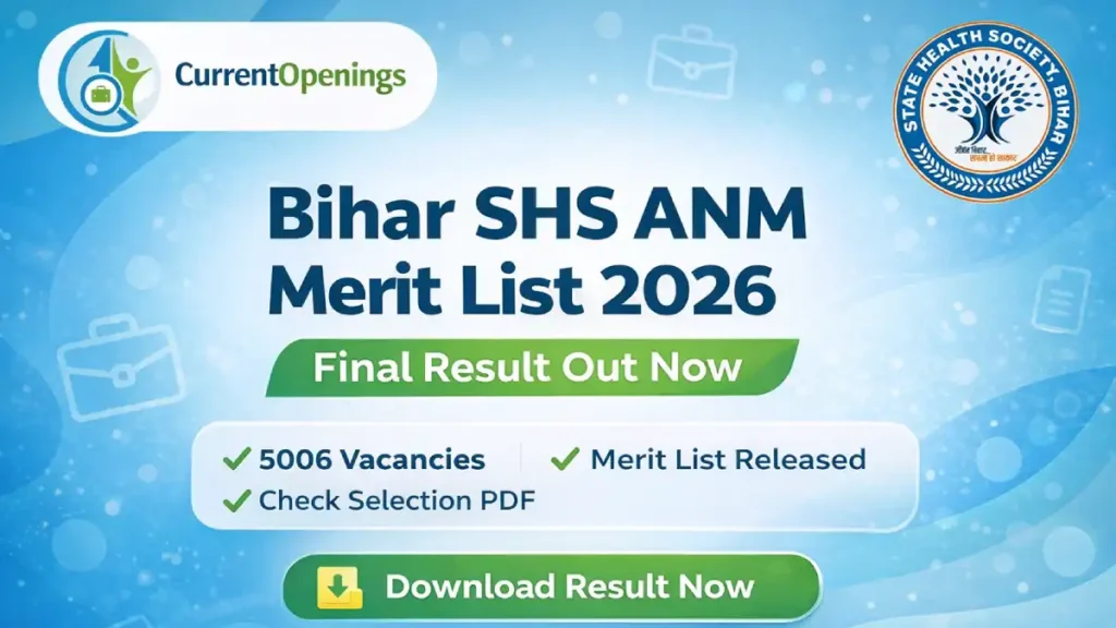 Bihar SHS ANM Merit List 2026 Final Result Download Selection List PDF