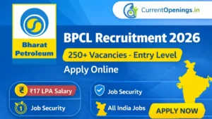 BPCL Recruitment 2026 banner showing 250+ vacancies entry level jobs apply online before last date 17 May 2026