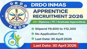 DRDO INMAS Apprentice Recruitment 2026 banner for Diploma ITI Graduate 40 plus posts apply online