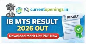 IB MTS Result 2026 Out banner with merit list PDF download and Government of India logo