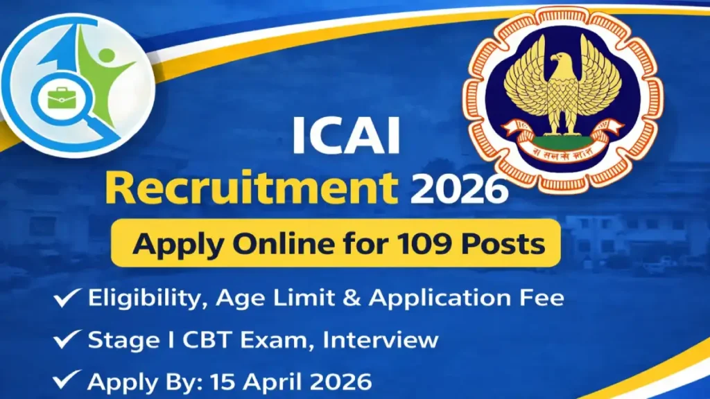 ICAI Recruitment 2026 banner apply online for 109 Executive Officer and Director posts