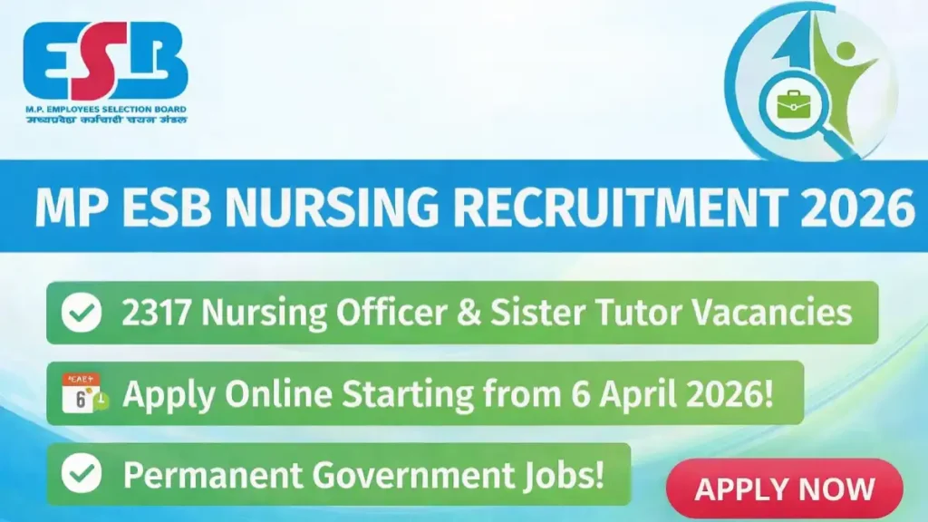 MP ESB Nursing Recruitment 2026 banner with 2317 vacancies, apply online date and official logos