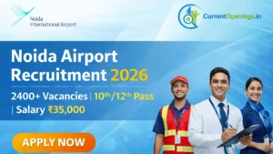 Noida Airport Recruitment 2026 banner with 2400+ vacancies for 10th and 12th pass candidates apply online