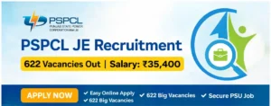 PSPCL JE Recruitment 2026 banner showing 622 vacancies with salary ₹35400 and apply online details