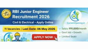 RBI Junior Engineer Recruitment 2026 banner showing Civil and Electrical vacancies with salary ₹91000 and last date 06 May 2026
