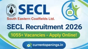 SECL Recruitment 2026 banner with 1055 vacancies apply online South Eastern Coalfields Limited jobs