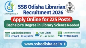 SSB Odisha Librarian Recruitment 2026 banner with 225 vacancies apply online