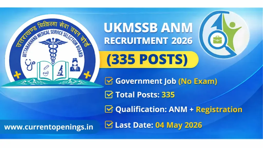 UKMSSB ANM Recruitment 2026 banner with 335 posts, no exam government job, apply online