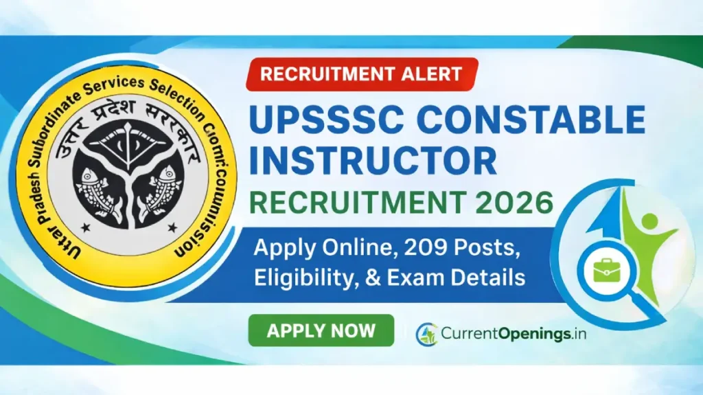 UPSSSC Constable Instructor Recruitment 2026 banner with 209 vacancies, apply online details, eligibility and exam information