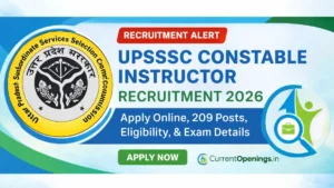 UPSSSC Constable Instructor Recruitment 2026 banner with 209 vacancies, apply online details, eligibility and exam information