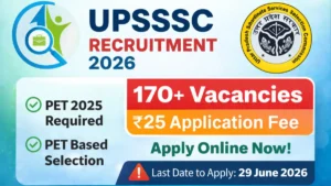 UPSSSC Recruitment 2026 banner 170 vacancies PET 2025 required ₹25 fee apply online