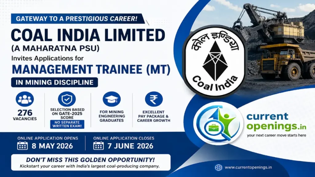 CIL MT Mining Recruitment 2026 – Apply Online for 276 Posts